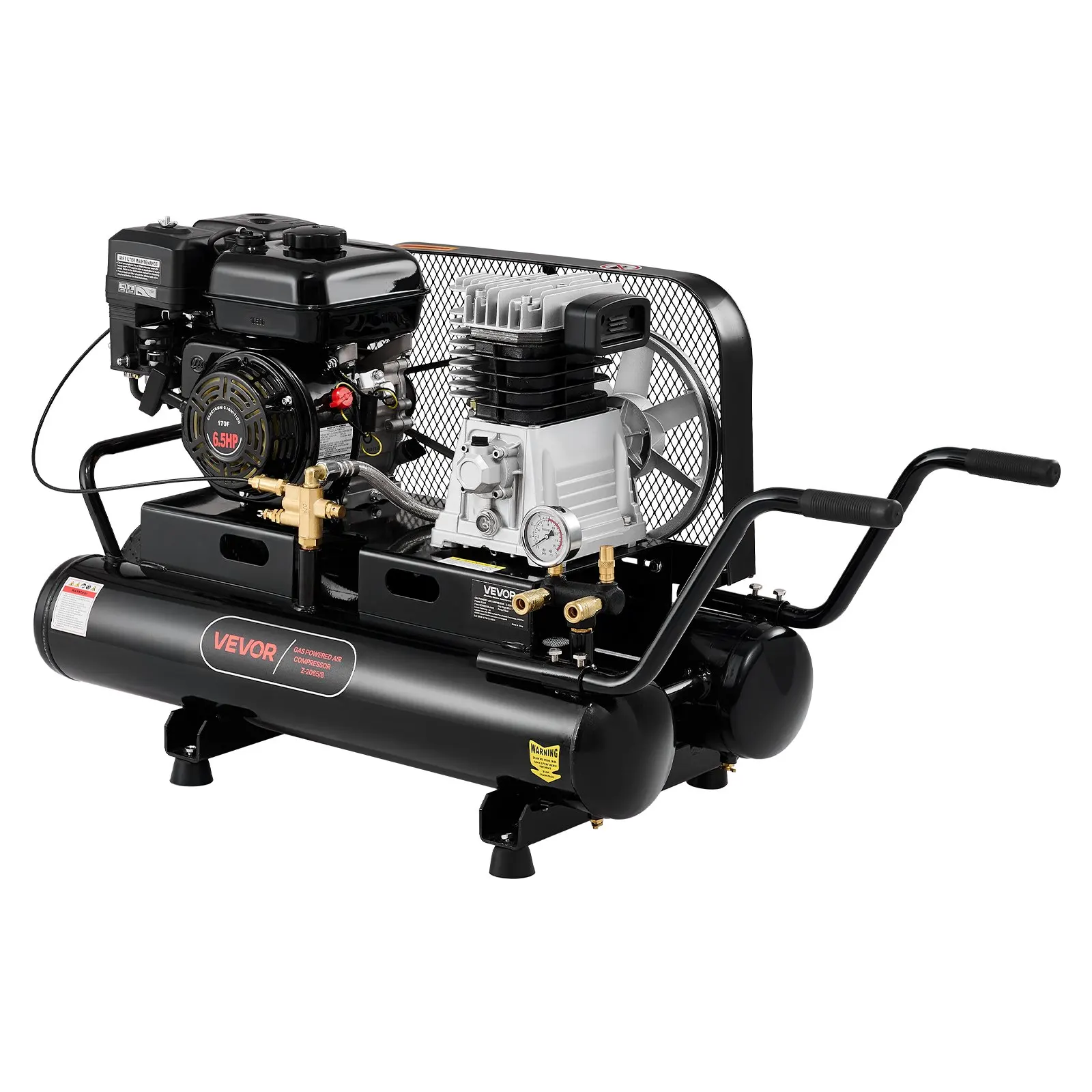 

9 Gallon Twin-Tank Gas Powered Air Compressor, 6.5HP 9CFM Gas Driven Air Compressor Tank On Wheel, Max 115PSI Piston Pump