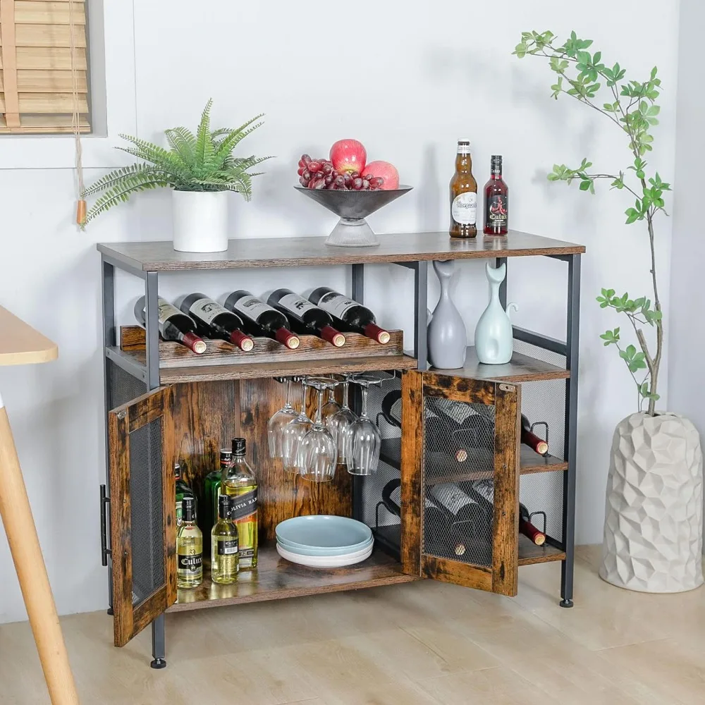 

Wine Bar Rack Cabinet with Detachable Wine Rack, Coffee Bar Cabinet with Glass Holder, Small Sideboard and Buffet Cabinet