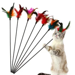 1pcs Funny Kitten Cat Teaser Interactive Toy Rod with Bell and Feather Toys for Pet Cats Stick Wire Chaser Wand Toy Random Color