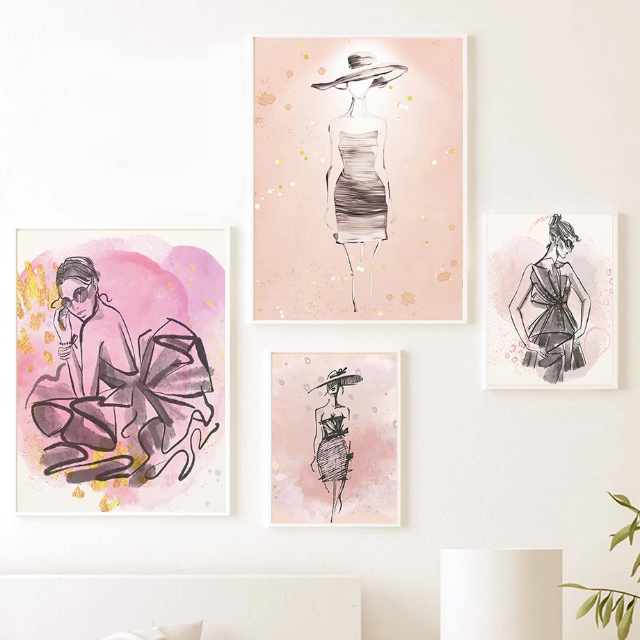 الحديثة المألوف امرأة خط الفن بسيط المائية بساطتها موضة الرسم على لوحات القماش الجدارية الشمال المشارك غرفة ديكور
