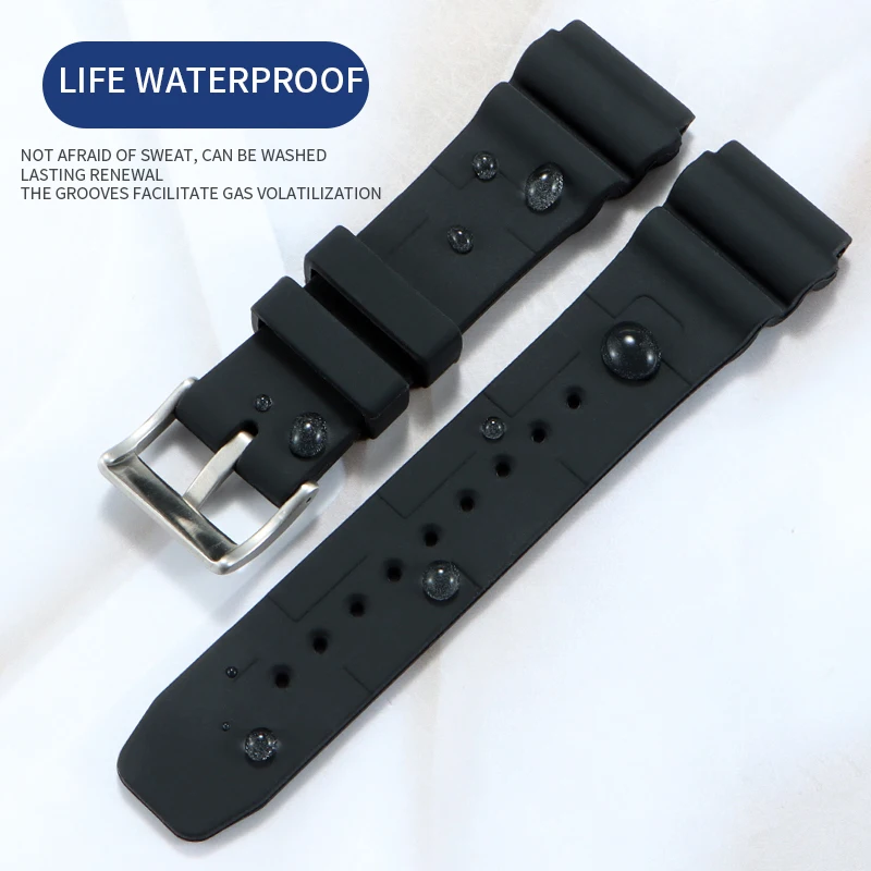 BRETA22MM convex silicone rubber strap for Seiko 5 PROSPEX Citizen PROMASTER Casio MDV-106 MTP-VD01 Men's outdoorsports bracelet