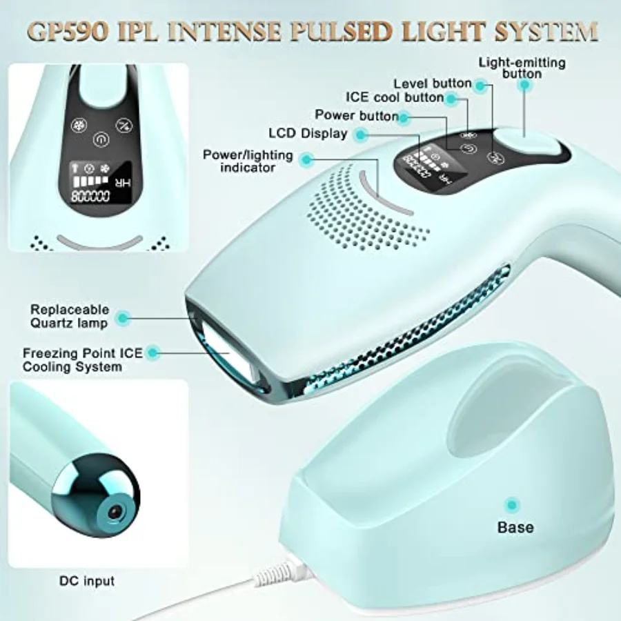 DEESS GP590 IPL Unlimited Flashes Laser Hair Remover Cooling System Home Painless Permanent Face Arms Armpits Legs Bikini Body