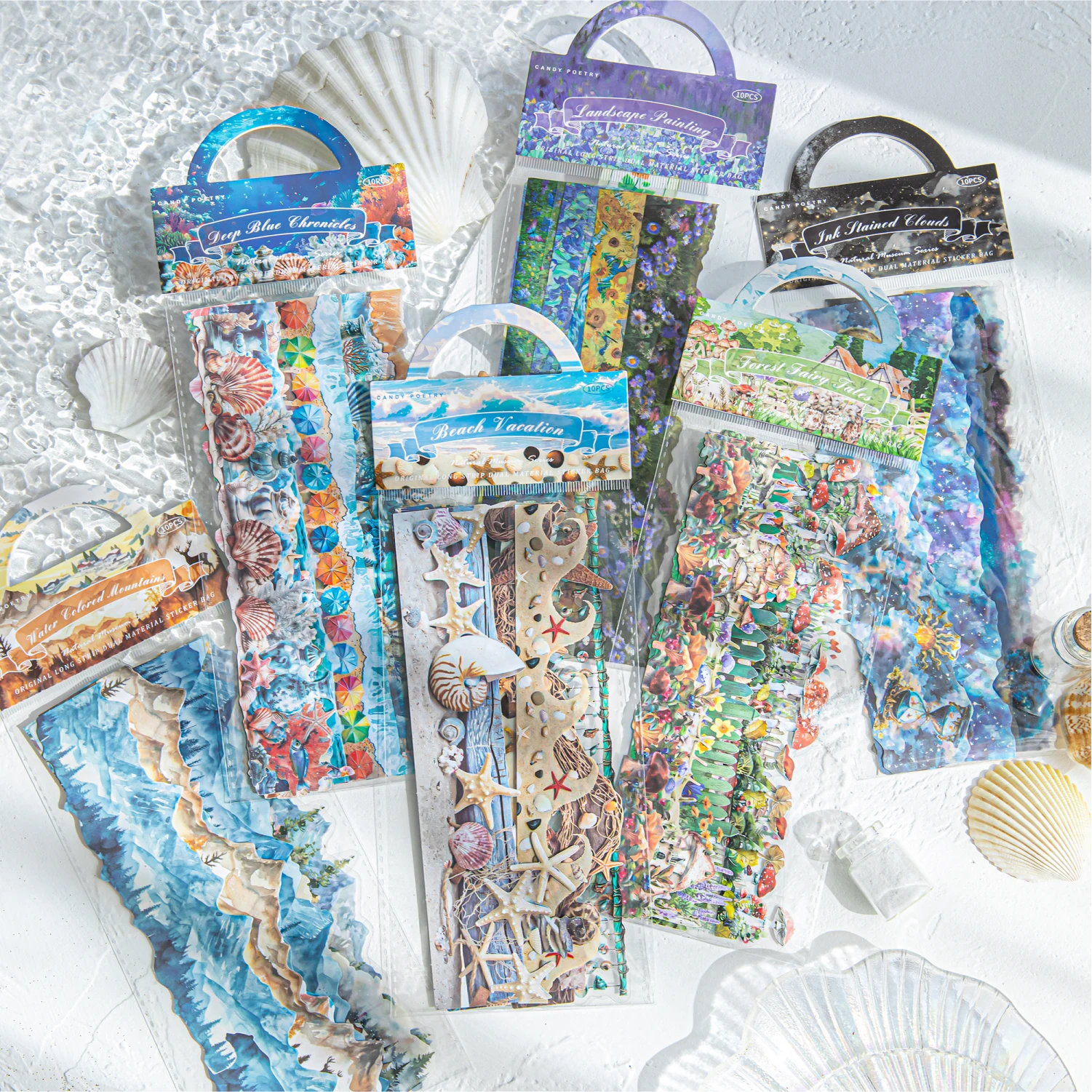 10 Sheets/Bag Natural Landscape Theme Dual Material Stickers Hand Account DIY Scrapbooking Journal Phone Case Laptop Decoration