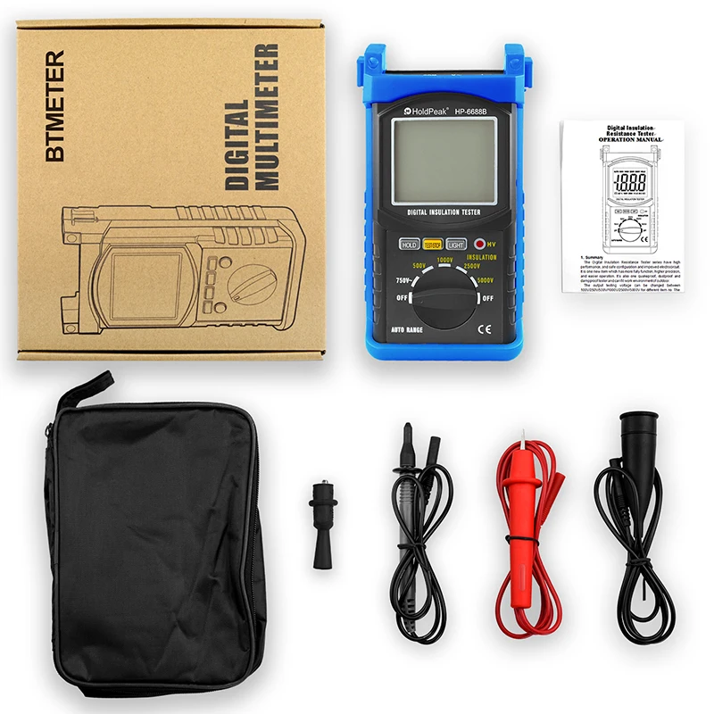 HoldPeak HP-6688B High Quality Digital 5000V 1999 Auto Range Insulation Resistance Tester Insulated Portable Tester Data Hold