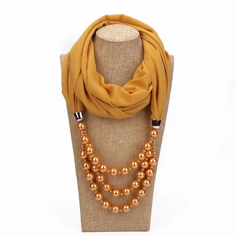 Woman Scarves With Beads Pearls Muslims Women Scarf Of Jewelry Accessory Woman Scarves Muffler Chiffon Fabric Shawl Headscarf