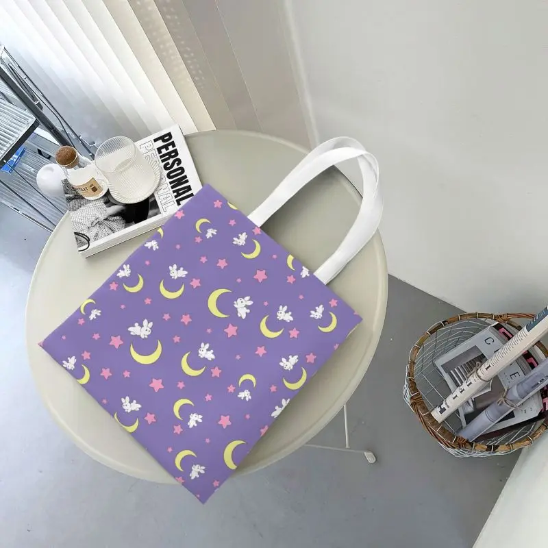 Personalizzato stampato Usagi Tsukino Moon Shopping Tote Bags riutilizzabile tela spalla Shopper Anime giapponese Sailor Manga Handbag