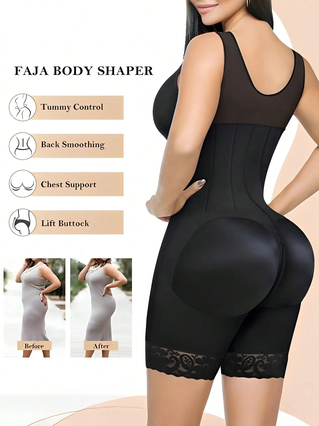 Faja Colombianas Full Body Shaper, Zipper Post Surgery Compression Garment, Tummy Control Body Shaping Girdle for Women