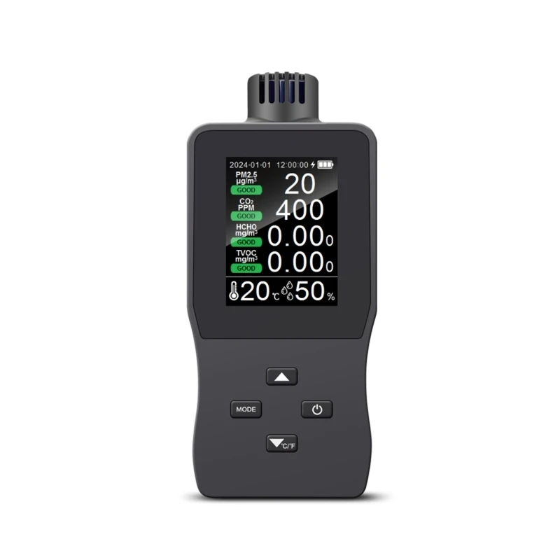 

Air Quality Pollution Meter Air Quality Detector CO2 PM2.5 Formaldehyde TVOC Temperature Humidity Meter Accurate Tester