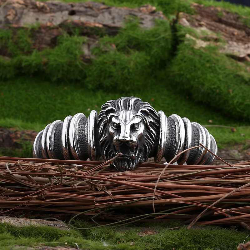 Animal 316L Stainless Steel Hand Chian Lion King Head Brangle  For Men Male Domineering Punk Gothic Style Opend Jewelry