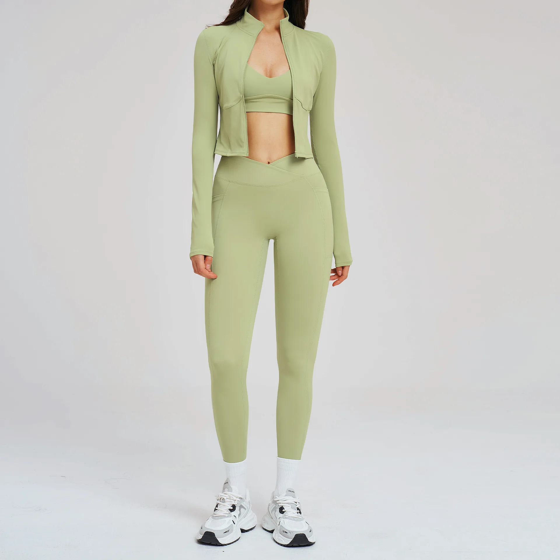 3PCS Yoga Set Gym Clothes Sportswear Yoga Suit For Women Fitness Outfits Tracksuits Sports Bra Gym Leggings Running Long Sleeved