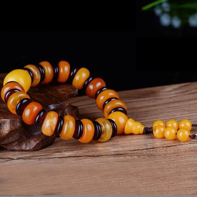 

Chicken Oil Yellow old beeswax Aged Amber Beaded Bracelet Vintage Natural Honey Resin Handmade Pendant Energy Healing Talisman
