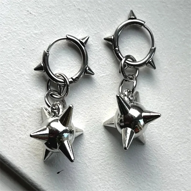 Goth Spiked Huggie Earrings Gothic Morning Star Earrings Punk Jewelry Accessories Stainless Steel Hypoallergenic Spiked Hoops