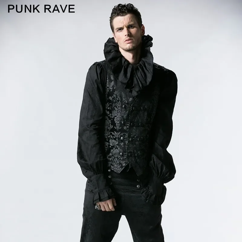 

PUNK RAVE Gothic Stage Perfomer Printed Flowers Palace Man Vest Gentleman Sleeveless V-Neck Tank Tops Steampunk