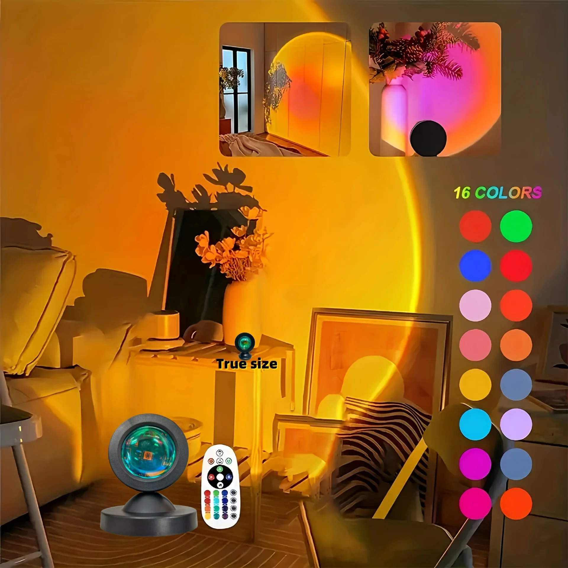 Sunset Projector USB Night Light, Rainbow LED Atmosphere Floor Lamp with Remote Control for Bedroom Living Room Party Decor