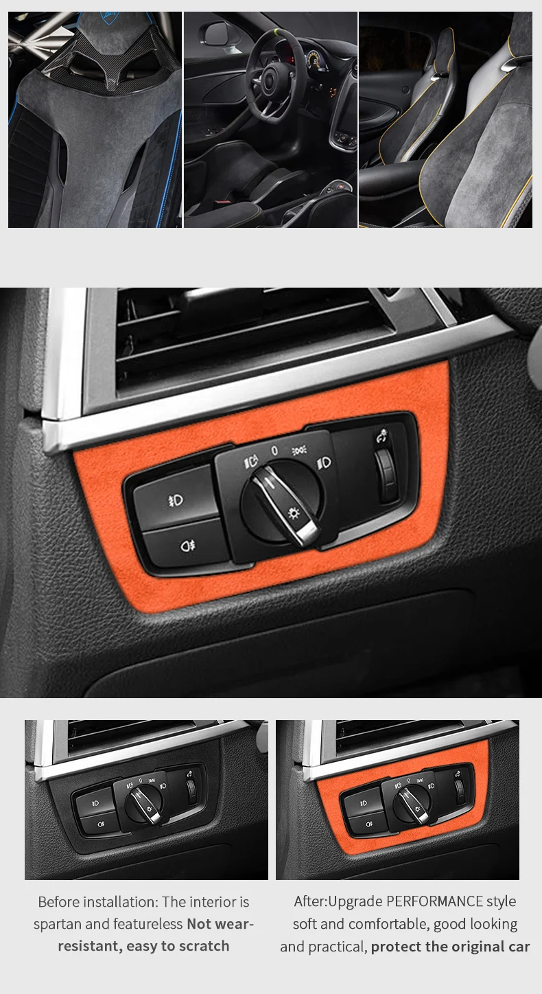 Für BMW F30 F32 F34 Hergestellt aus Alcantara Scheinwerfer Bedienfeld Trim Rahmen Aufkleber Anti Scratch Auto Innen Tuning Zubehör – Detail 3