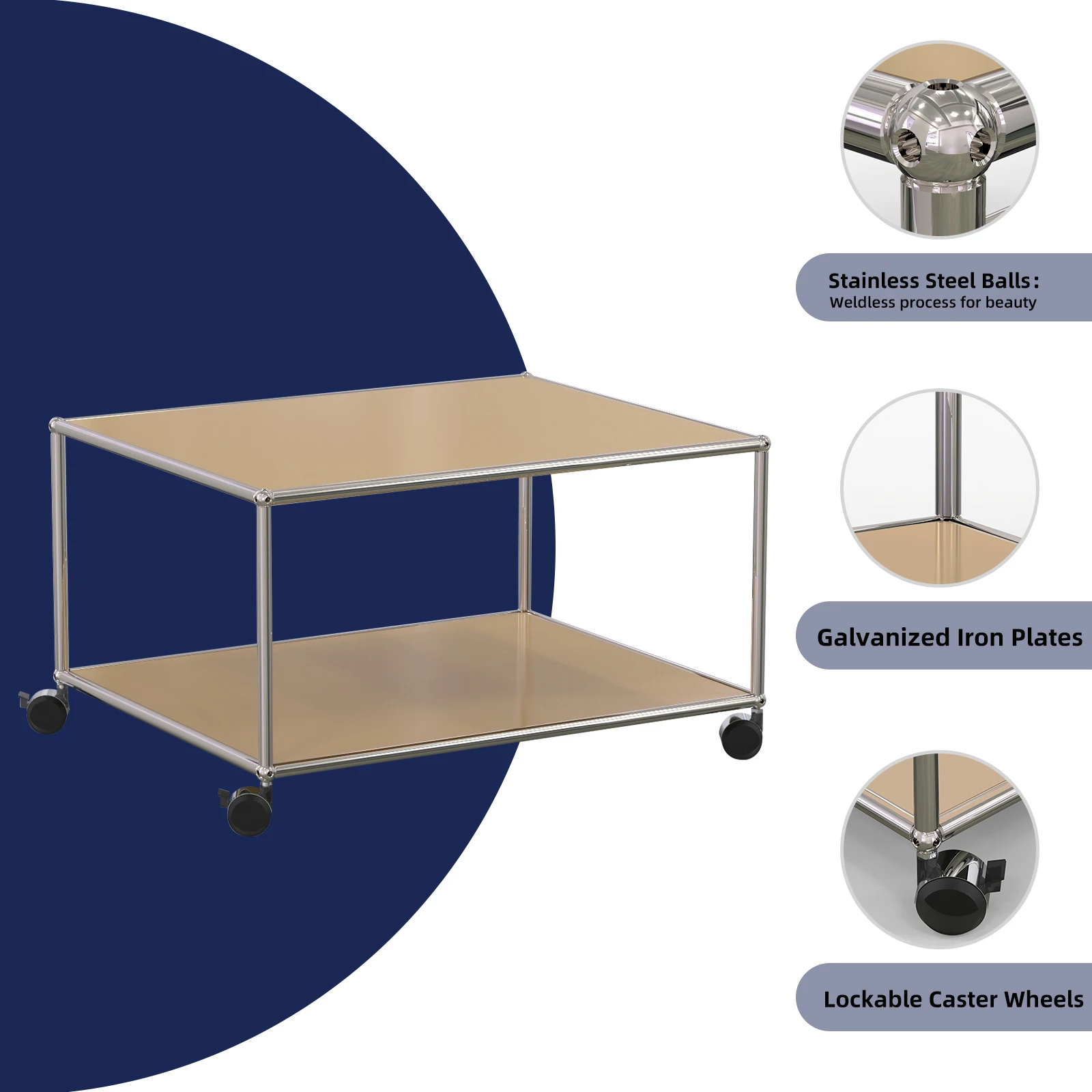 Milk Tea-colored Mobile Side Tables, Coffee Tables, And Custom Modular Stainless Steel Metal Furniture For Living Rooms