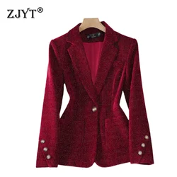 ZJYT Autumn Vintage Velour Jackets for Women 2024 Korean Fashion One Button Blazers Mujer Office Casual Outerwears Winter Coats