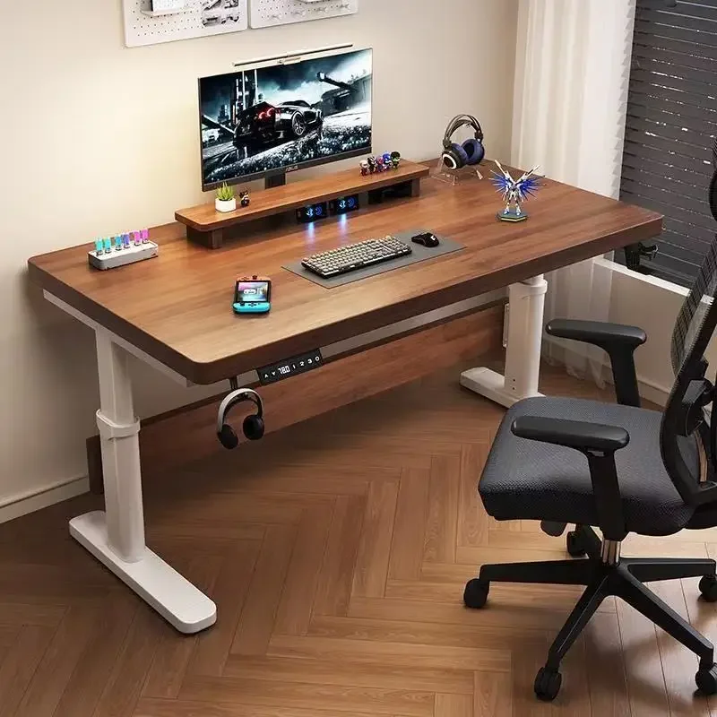 Biurko komputerowe stojące z elektrycznym regulacją wysokości, ergonomiczne biurko z kontrolerem i łącznikiem do laptopa, idealne do domowego biura.