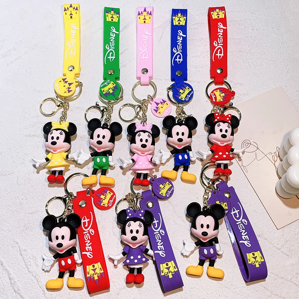 Stitch Mickey Minnie Cartoon Keychain Set Cute Student Bag Car Key Ring Christmas Gift Anime Themed All-match Accessories view 3