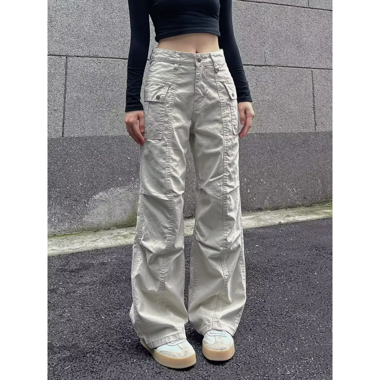 2025 American style micro horn workwear jeans men's retro splicing high-en Vibe multi pocket workwear pants for med design pants