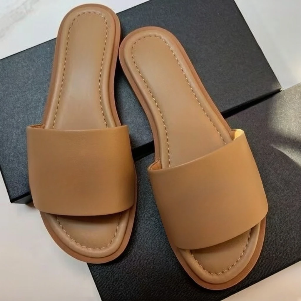 

2026 Summer New Women's Flat Sandals Open Toe Single Strap Slide Sandals Non-Slip Lightweight Casual Beach Shoes