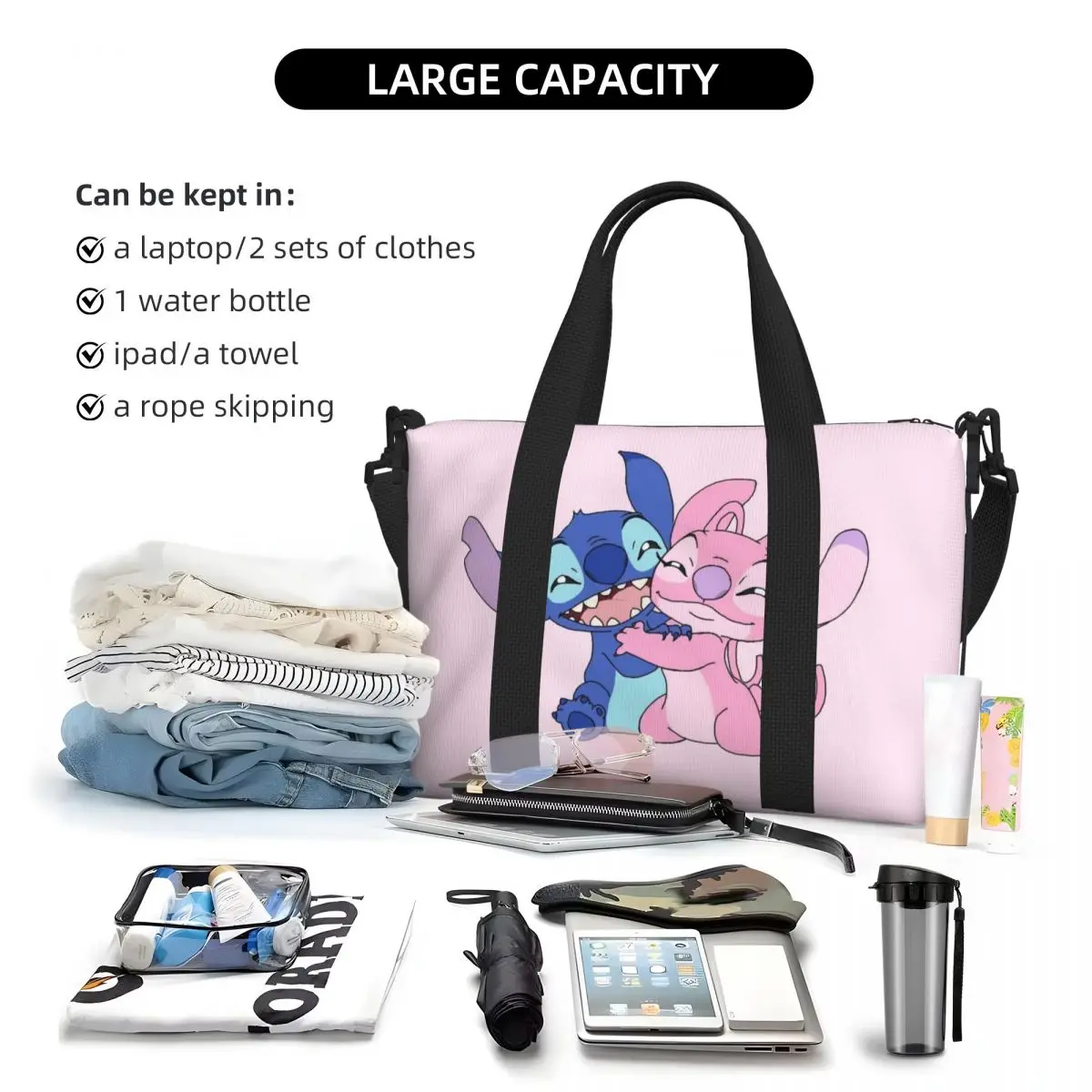 Custom Lilo And Stitch Groceries Tote Shopping Bag Women Large Capacity Disney Beach Gym Travel Bags