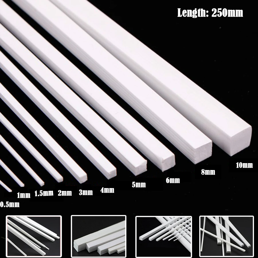 2/5/10/50 pz ABS bianco quadrato asta di plastica bastone per architettura modello che fa materiale modello accessori fai da te forniture da taglio