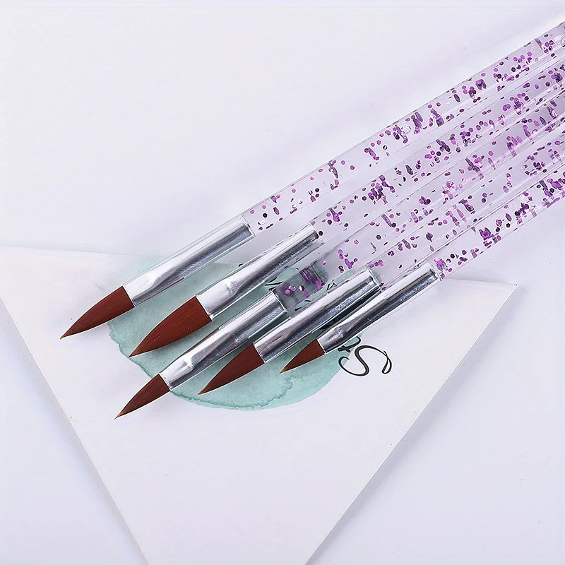 5 Pcs Crystal Handle Acrylic Powder Nail Brushes UV Gel Drawing Painting Brushes Carving/Extension Pen Professional Nail Tools