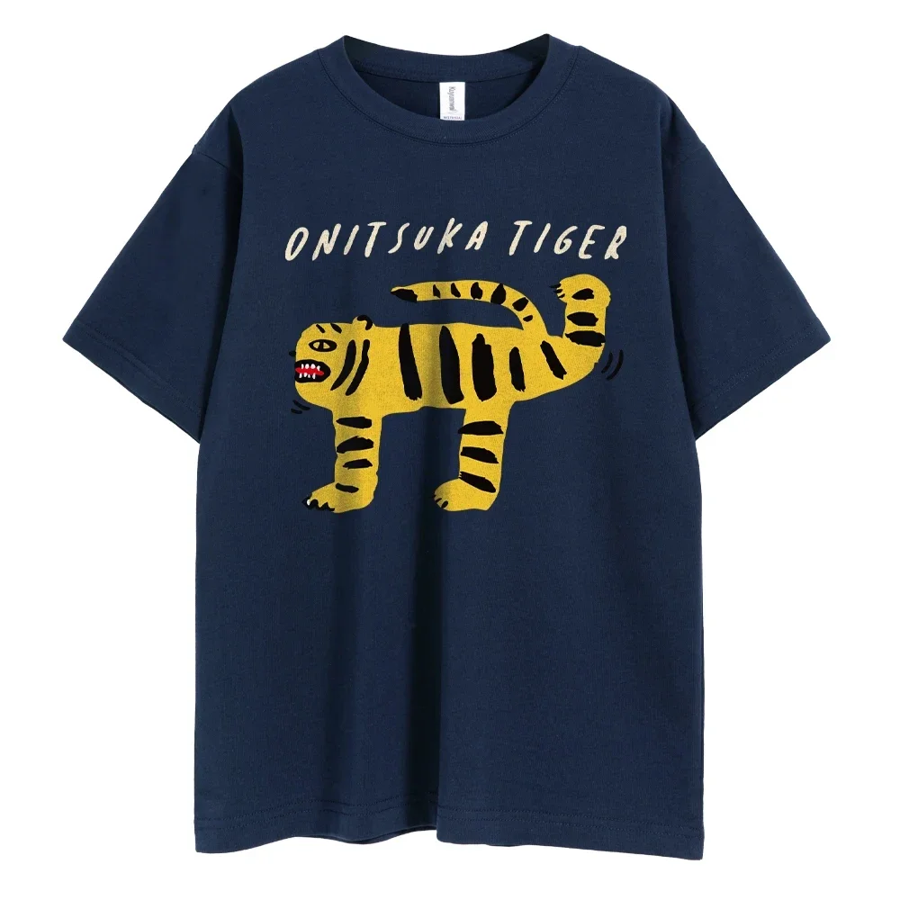 Onitsuka Tiger Cartoon Printed Men's Harajuku Funny T Shirt Oversized Y2k Graphic Tees for Women Tops Fashion Streetwear