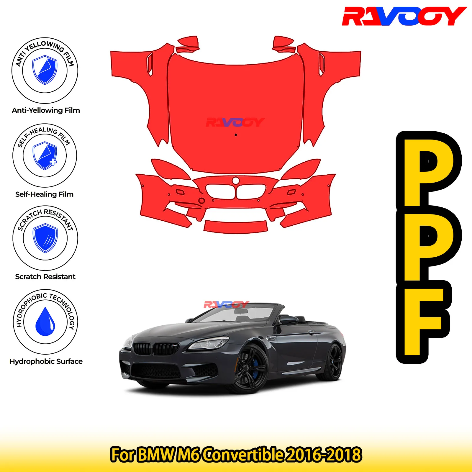 

For BMW M6 Convertible 2016-2018 Glossy Matte Black Precut front PPF Kit Paint Protection Film