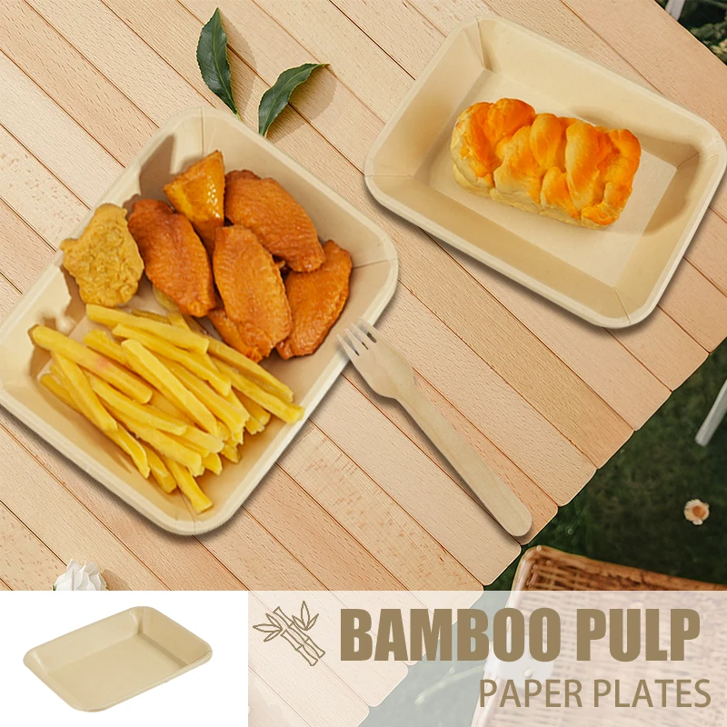 10/20/50pcs Disposable Paper Plate Tray Dessert Plates Oil Proof Tray Party Cake BBQ Bamboo Pulp Paper Plate Dinner Plate