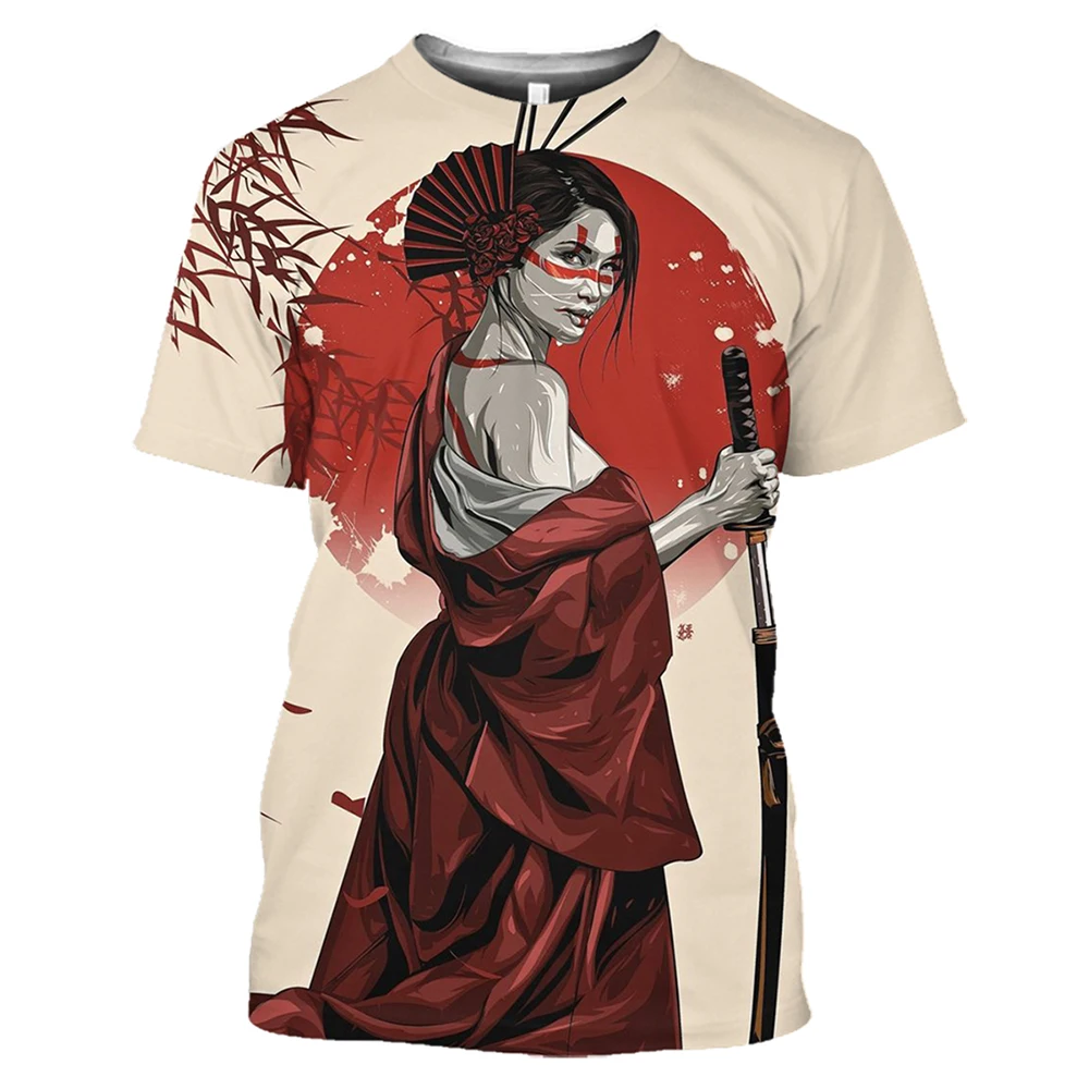 Japan Geisha Men's T-shirt 3D Printed Anime Cotton Short Sleeve Shirt O-Neck Oversized Harajuku Streetwear Men's Clothing Tops