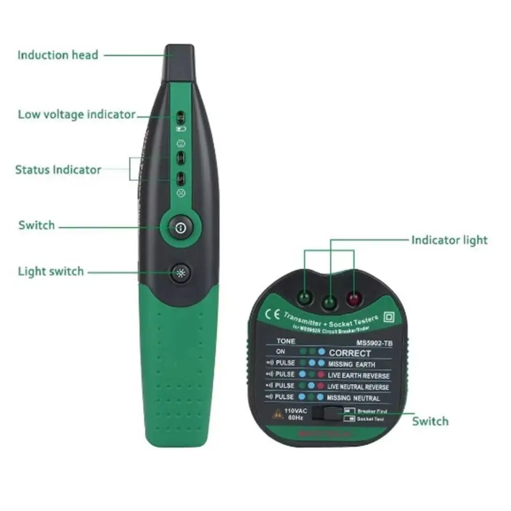 

220V /110V Automatic Circuit Breaker Finder Handheld Analogue Receiver Socket Tester Fuse with Flashlight Circuit Tester