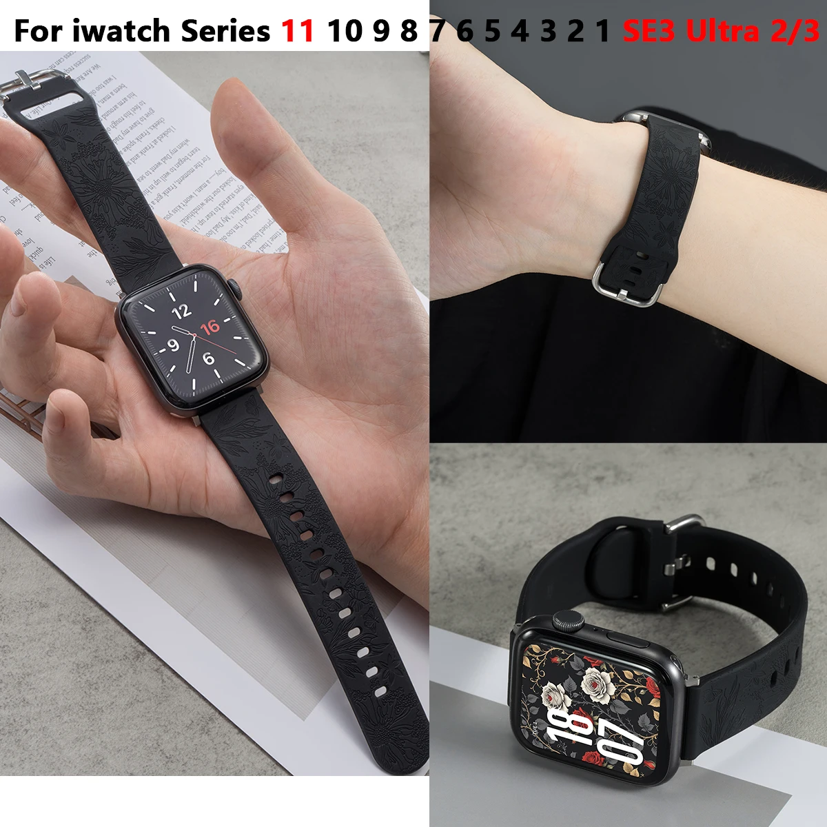 Sport Band for Apple Watch Strap 49mm 46mm 42mm 40mm 44mm 45mm 41 Silicone Bracelet iWatch serie 11 10 9 8 Ultra3 6 SE 5 7 band