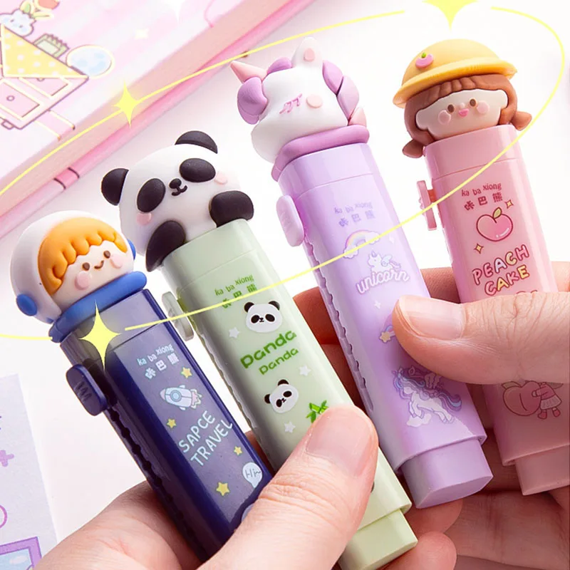 4/12set Unicorn Panda Push-Pull Eraser Creative Writing Drawing Rubber Pencil Erasers Stationery For Kids Gifts School Suppies