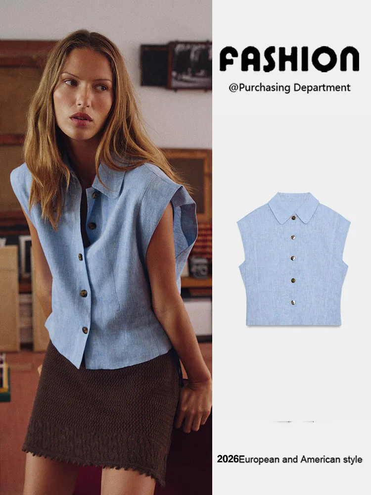 

New Summer Casual Shirt Women's Fashion Versatile Turn-down Collar Sleeveless Top Elegant Versatile Summer Fashion