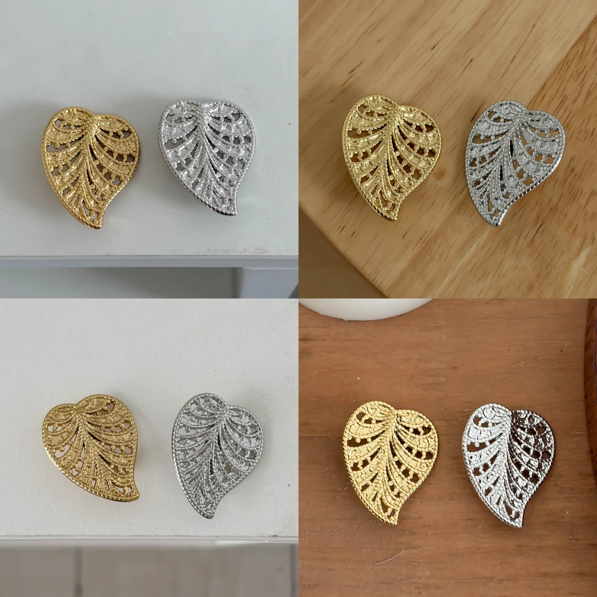 Vintage embossed leaf vein heart-shaped brooch with retro hollow metal leaves, niche and gentle commuting style