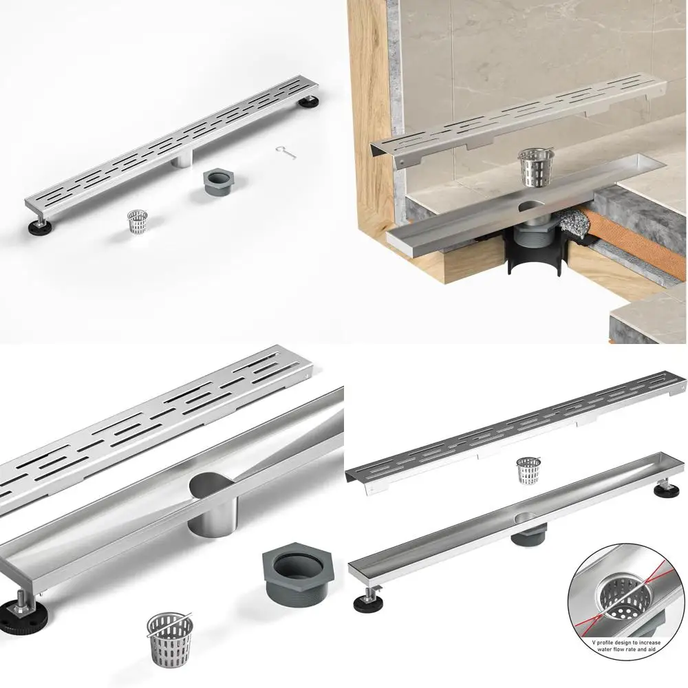 

Enhanced 32 Brushed 304 Stainless Steel Shower Drain | Grate Included | Swift Water Flow | Hair Catcher | Drainage Tool | Bathro