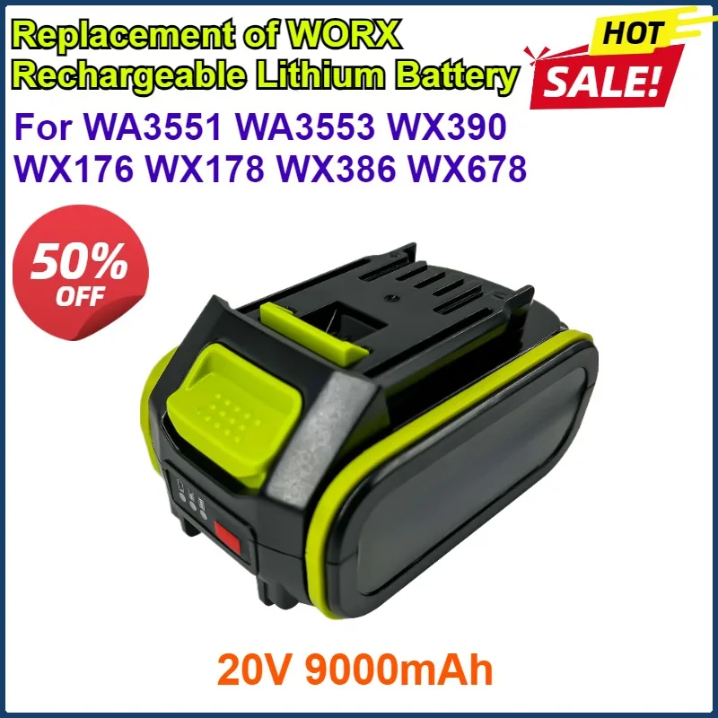 

20V 9Ah Replacement Of WORX Rechargeable Lithium Battery Electric Tool WA3551 WA3553 WX390 WX176 WX178 WX386 WX678 With Charger