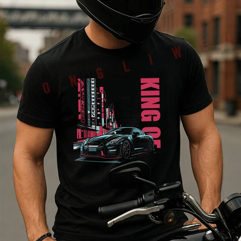 Camiseta deportiva japonesa de color negro Moto 100% algodón, camiseta de manga corta con cuello redondo ultra suave para hombres y mujeres