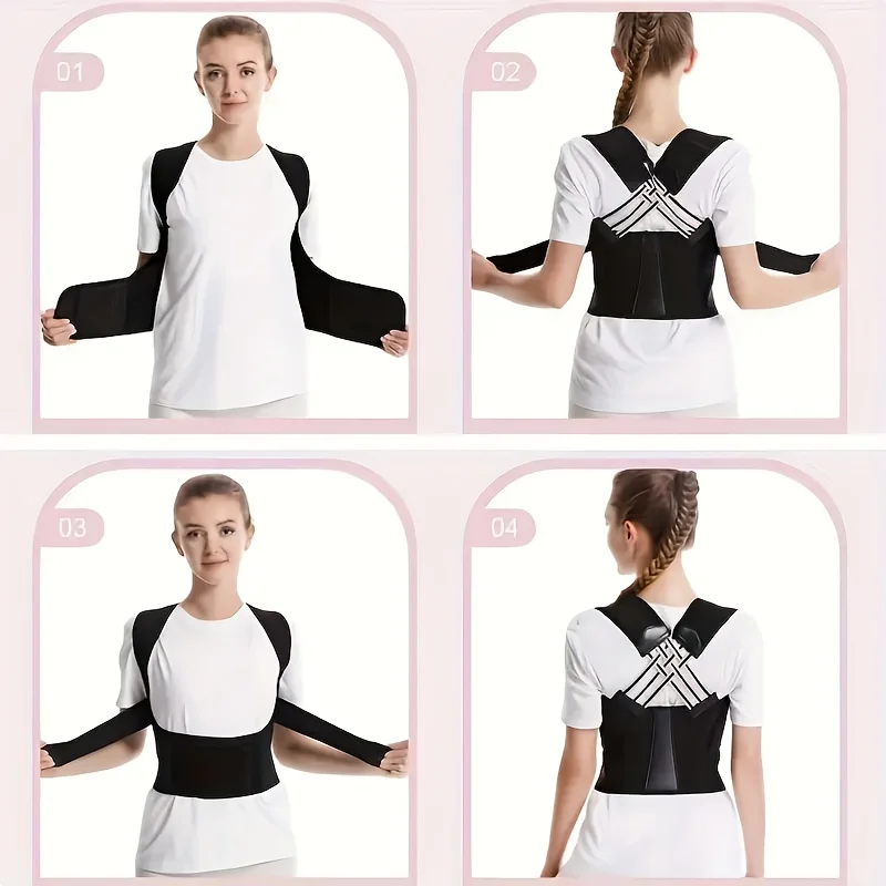 Black Posture Corrector Brace for Women Breathable Elastic Back Posture Correction Belt Adjustable Shoulder for Students