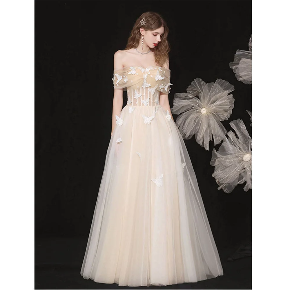 

Princess A-Line Tulle Wedding Dresses For Women Romantic Popular Off The Shoulder Party Vestidos 082