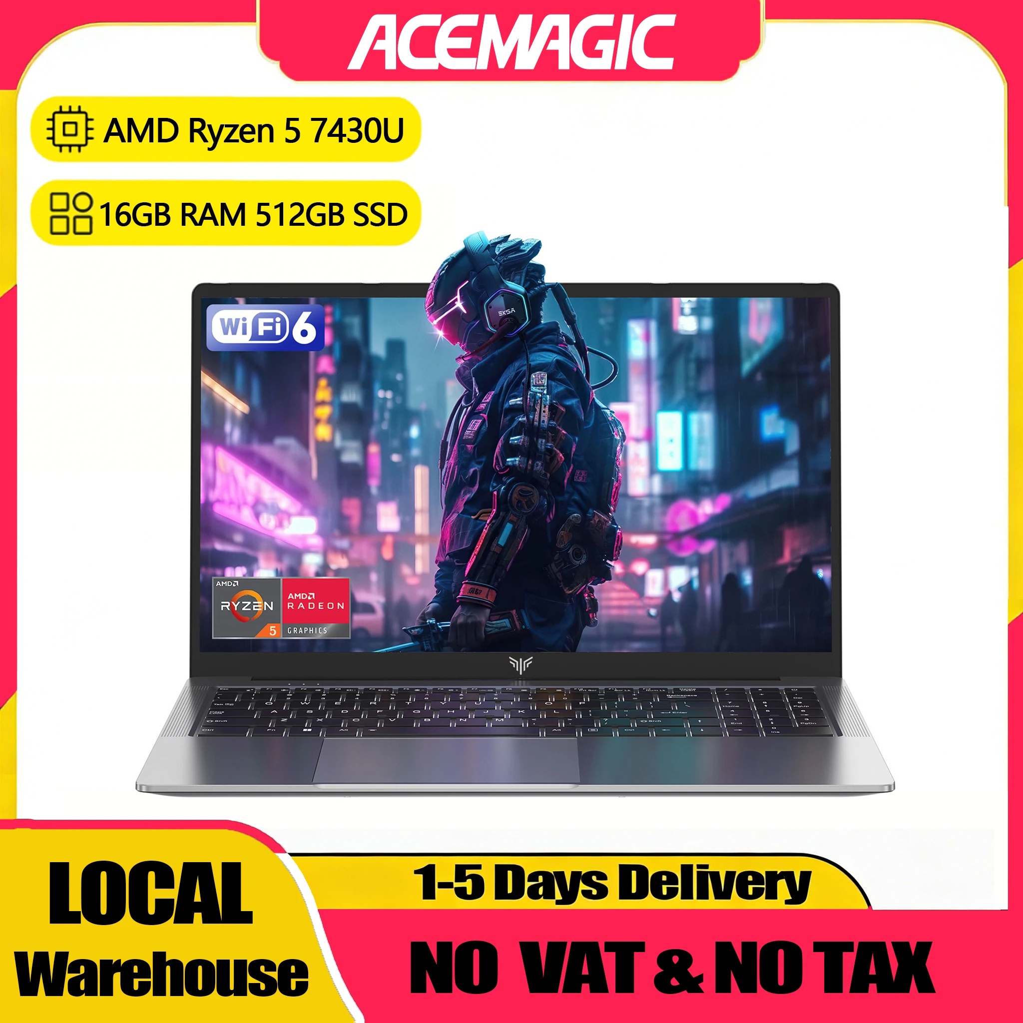 ACEMAGIC Laptop 15,6 inch FHD-laptop AMD Ryzen 5 7430U 16 GB RAM 512 GB SSD Windows 11 Pro Notebook 180 °   Flipcomputer Wifi6 BT5.2