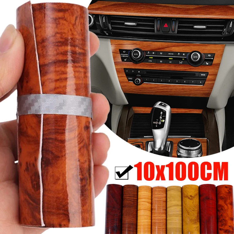 Car Wood Grain Film Stickers Decals Wrap Film PVC Wood Textured 10x100cm Universal Auto Body Styling Decor Car Interior DIY