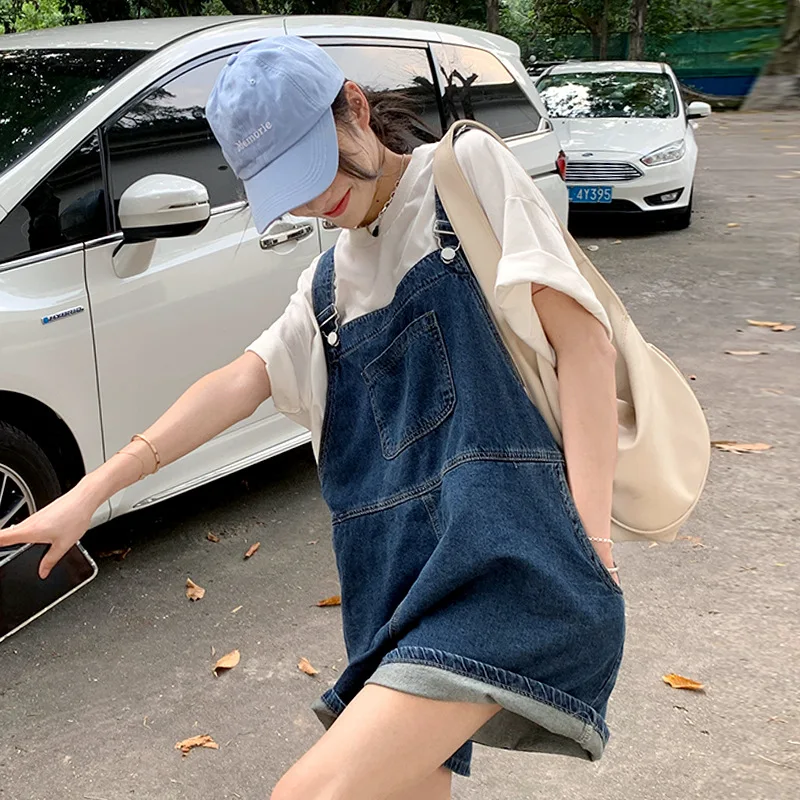 

Summer Women Loose Straight Barrel High Waisted Denim Strap Shorts Womens Summer New Wide Leg Pants Jeans Cowboy Teenage Girls