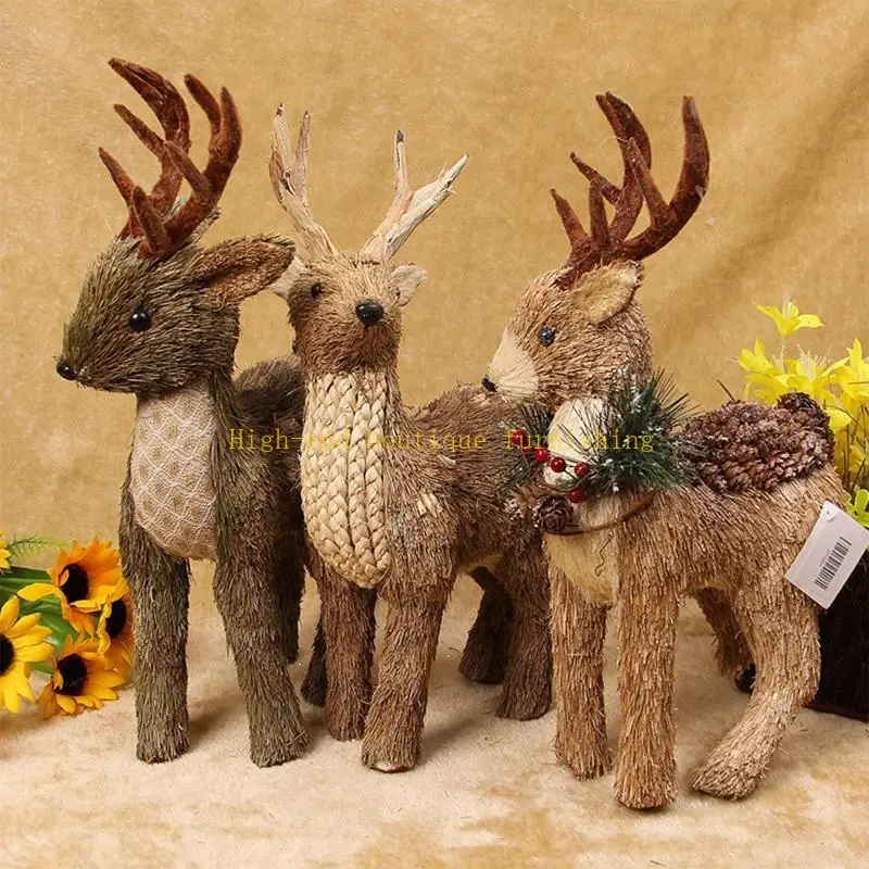 L9NB Straw Lower for Head Elk Ornament Standing Deer for Doll Animal Figurine Christm
