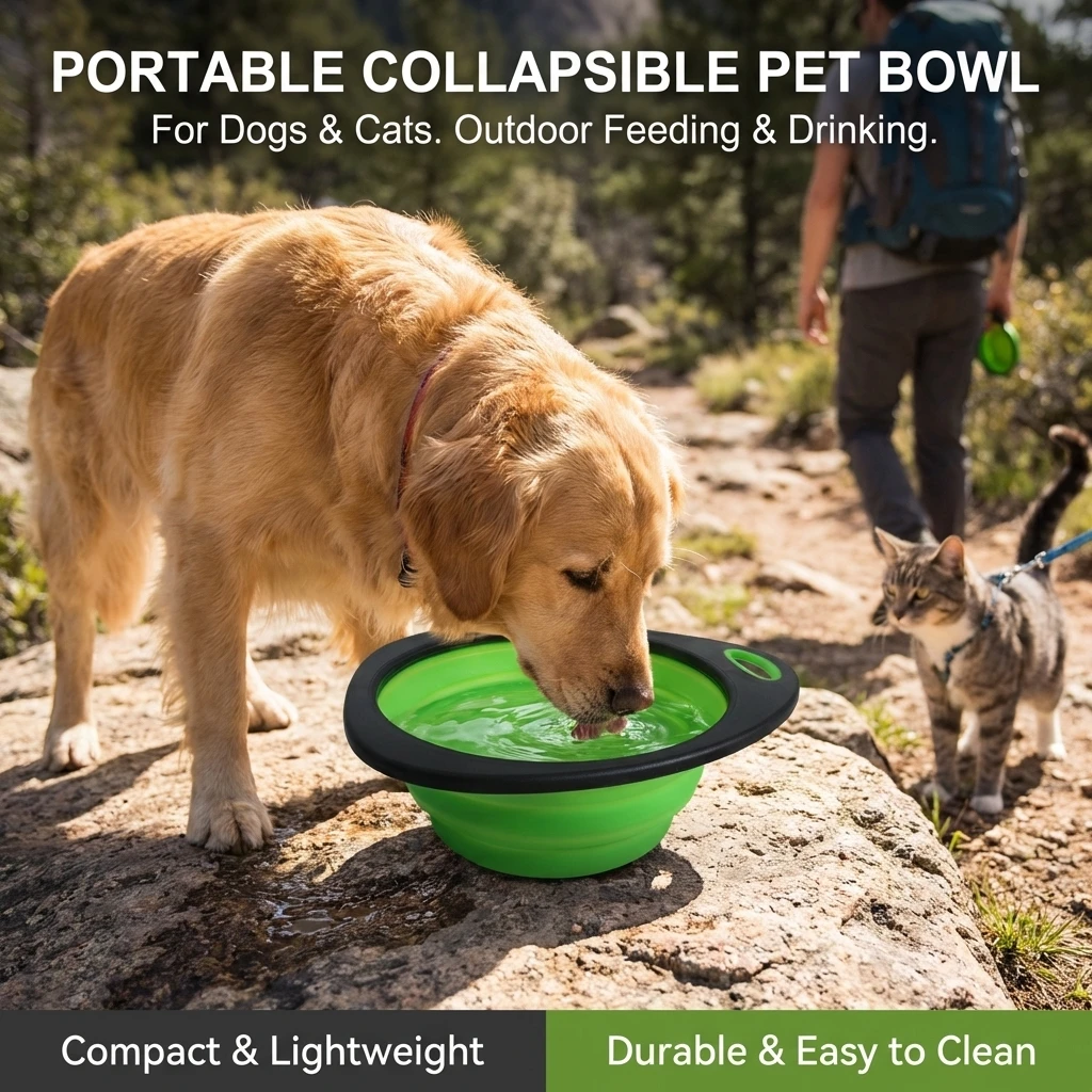 Pet Folding Bowl Portable Dog Cat Feeding Water Drinking Bowl Foldable Silicone Collapsible Anti Slip Base for Dogs and Cats