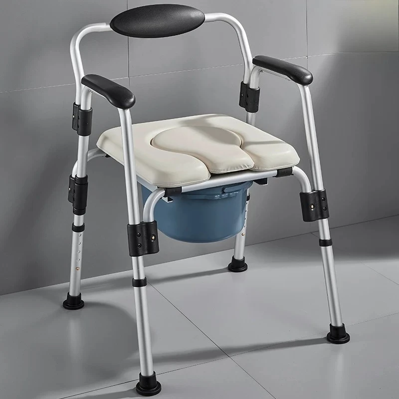 Stainless Steel Gourd Hole Shower Chair Foldable Bedside Commode Toilet Bathroom Furniture Adjustable Anti-Slip Bathroom Chairs