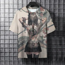 Men's Cartoon Animal T-Shirt Cool Samurai Tattoo Graphic Trendy Casual Harajuku Streetwear 3D Printed Hip Hop Graphic Tee Top