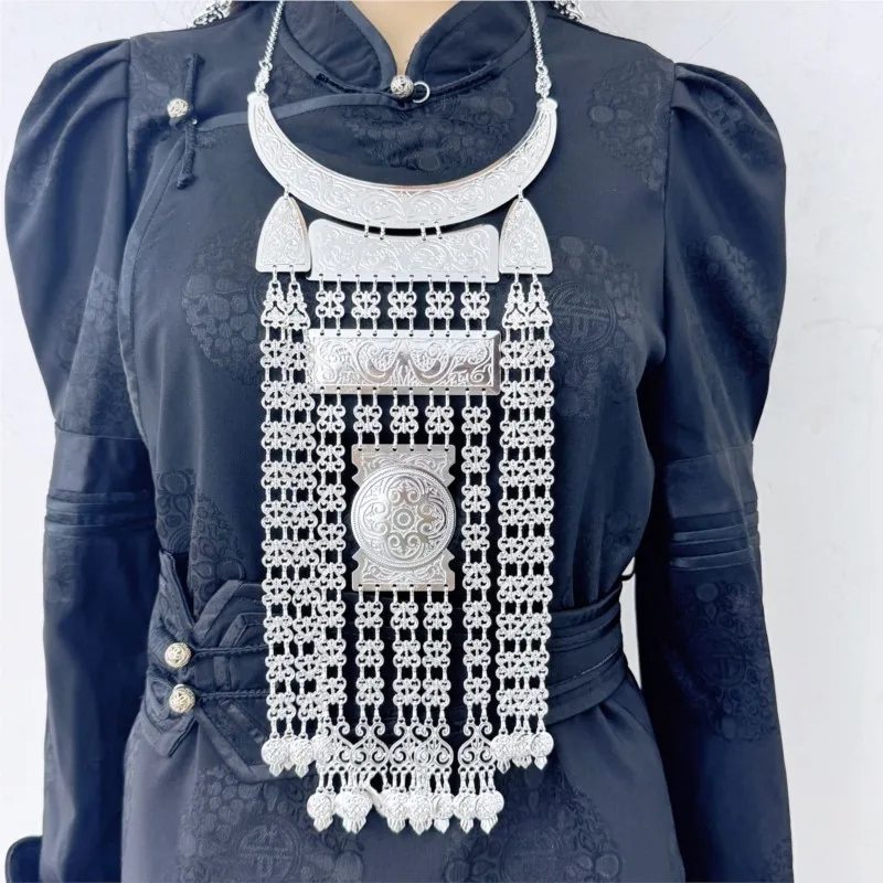 Russian Necklace Ethnic Style Silver Festival Collar Buryat Wedding Accessory Stage Performance Exaggerated Cosplay Prop